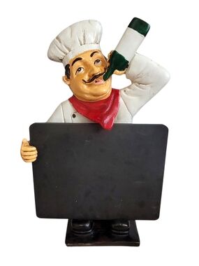 Vintage French Chef With Wine Chalkboard Sign with Red Scarf and Black Board
